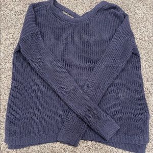 blue sweater with crisscross back